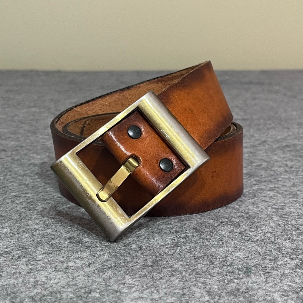 Classic Tooled Leather Belt with Brushed Metal Buckle